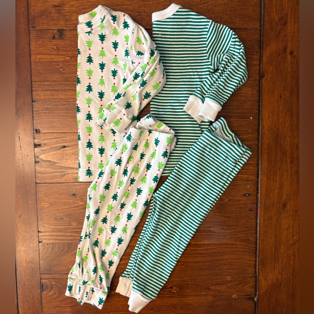 GAP Kids Unisex Cotton Green Stripes & Trees Long John Pajamas Sz 12-18M